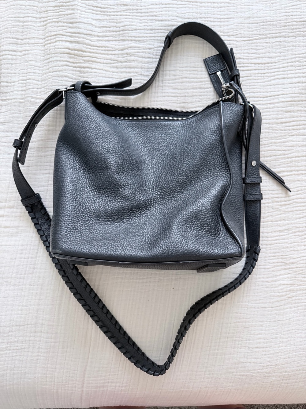 AllSaints Black Pebbled Leather Shoulder Bag